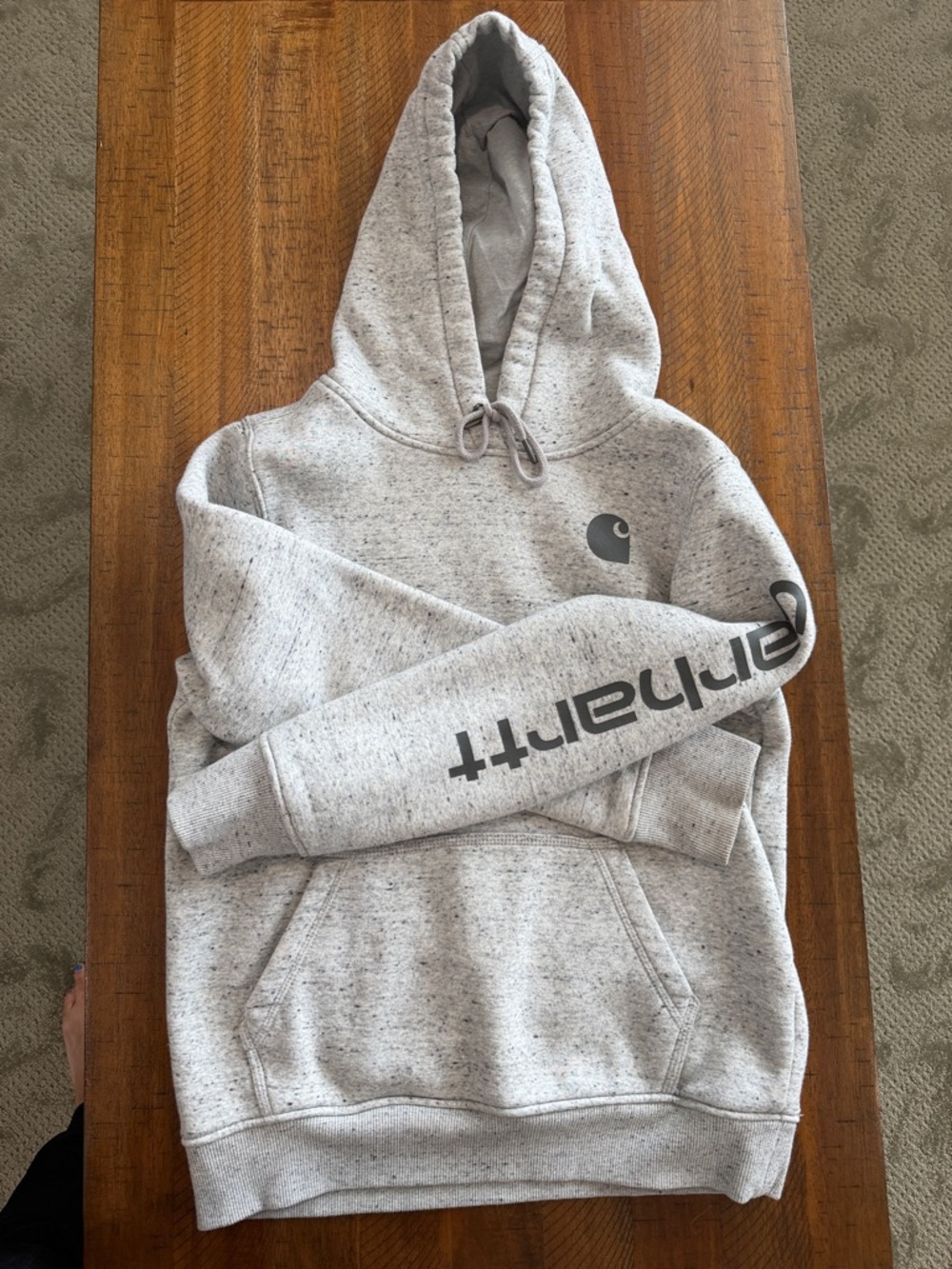 Carhartt Light Gray Speckled Logo Hoodie with Sleeve Script